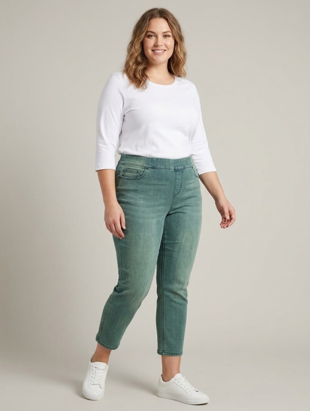 Claire France Pull-On Stretch Denim Jeans Y2K Acid Wash Blue/Green Plus Size 22